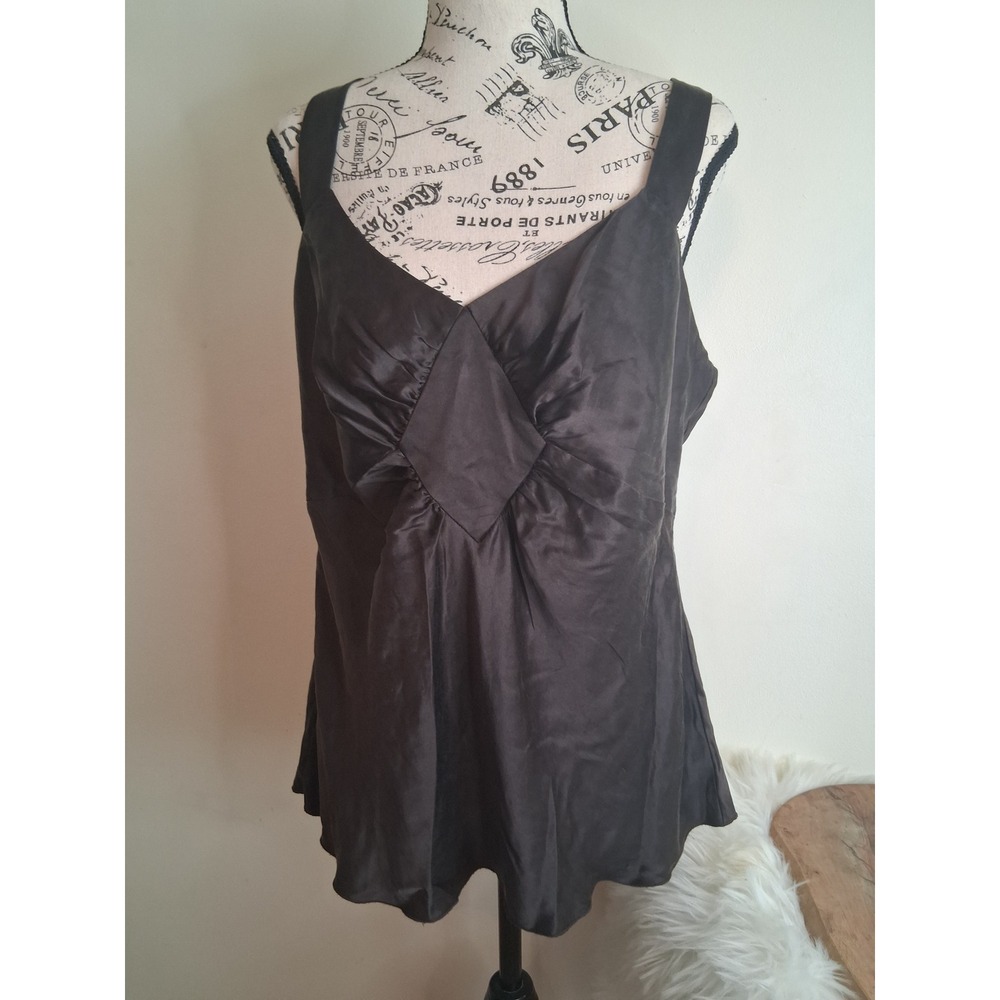 Nine West Womens 100% Silk Espresso Brown Diamond Pleated Camisole Top Size 14